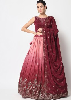 Wine & Pink  Chinon Silk Designer Lehenga 